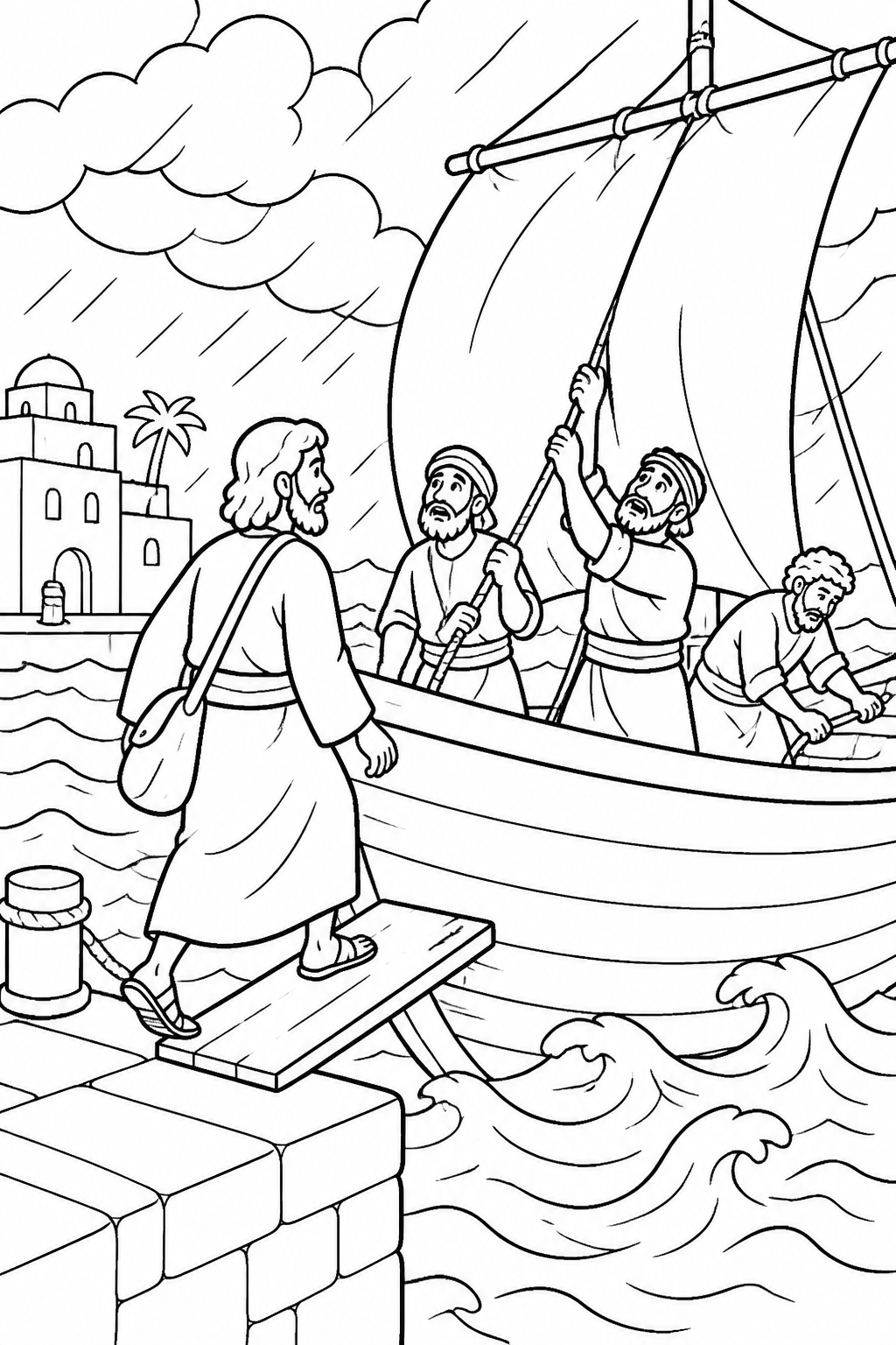 Jonah Boards the Ship from Jonah and the Great Fish Bible coloring page