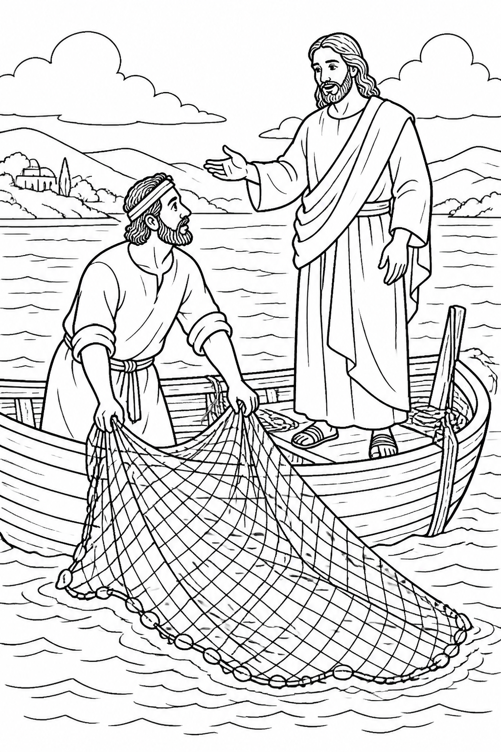 Let Down the Nets from The Miraculous Catch of Fish Bible coloring page