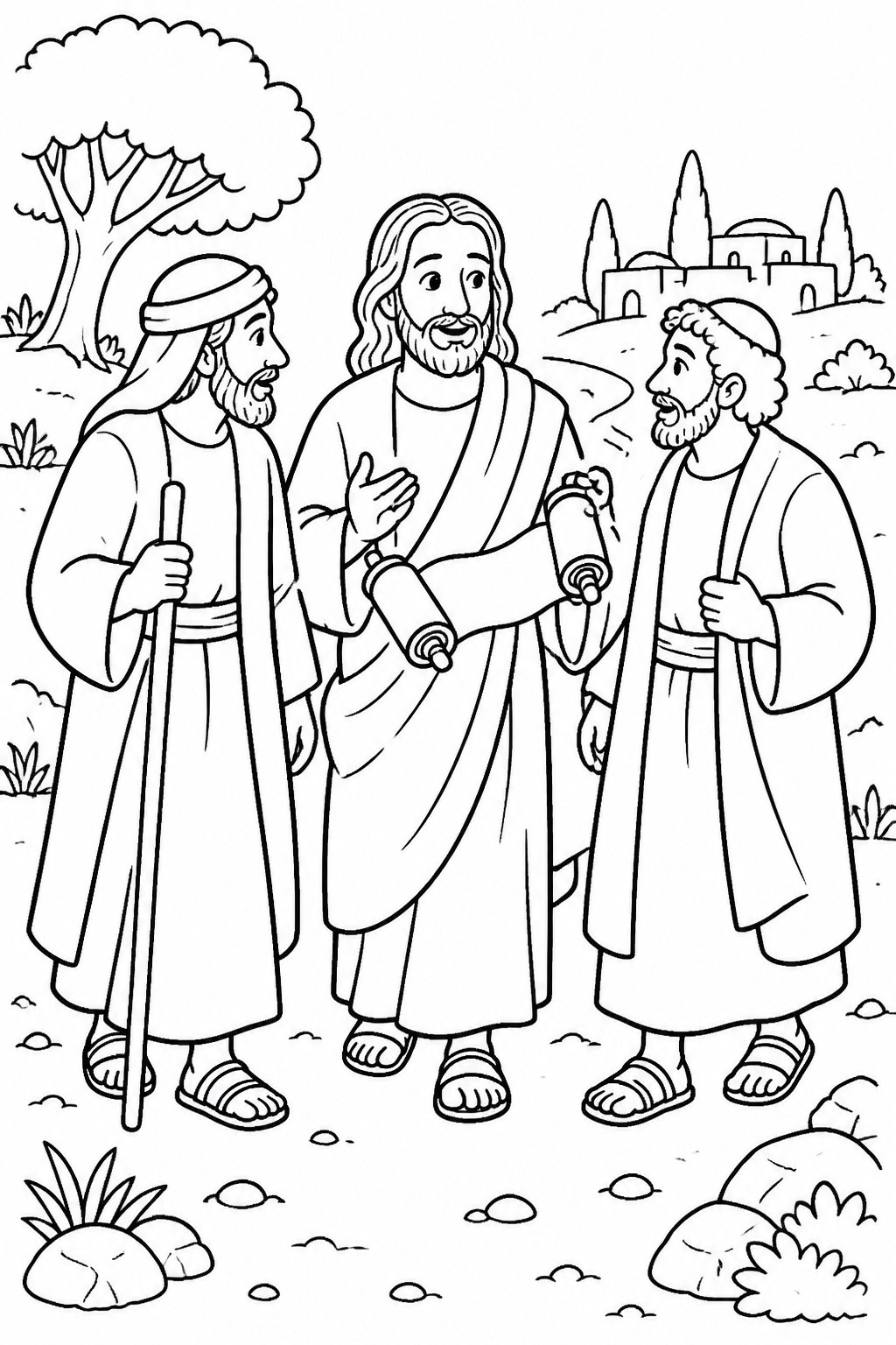 Jesus Explains the Scriptures from Jesus on the Road to Emmaus Bible coloring page