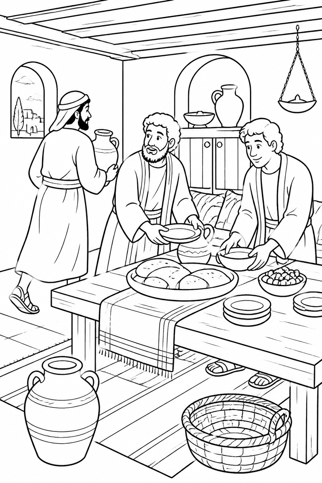 Preparing the Passover Meal from The Last Supper Bible coloring page