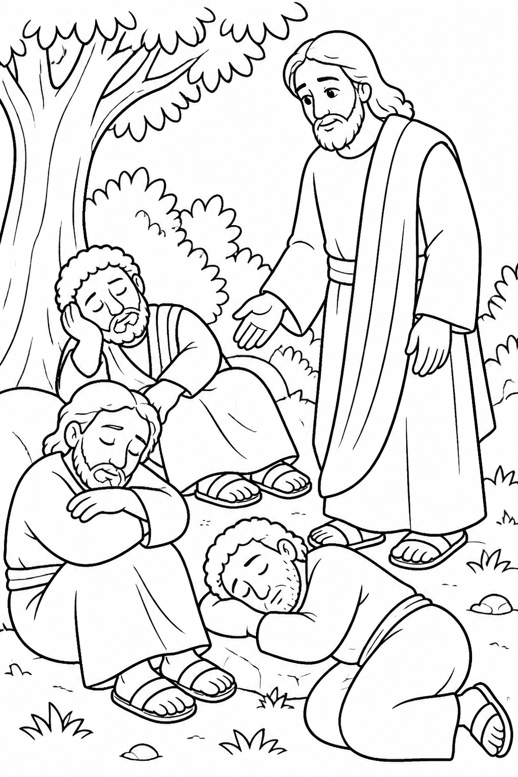 Their Eyes Were Heavy from Jesus Prays in Gethsemane Bible coloring page