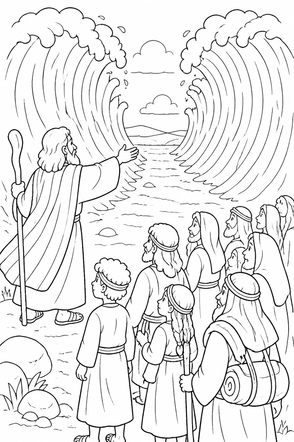 The Path Opens from Crossing the Red Sea Bible coloring page