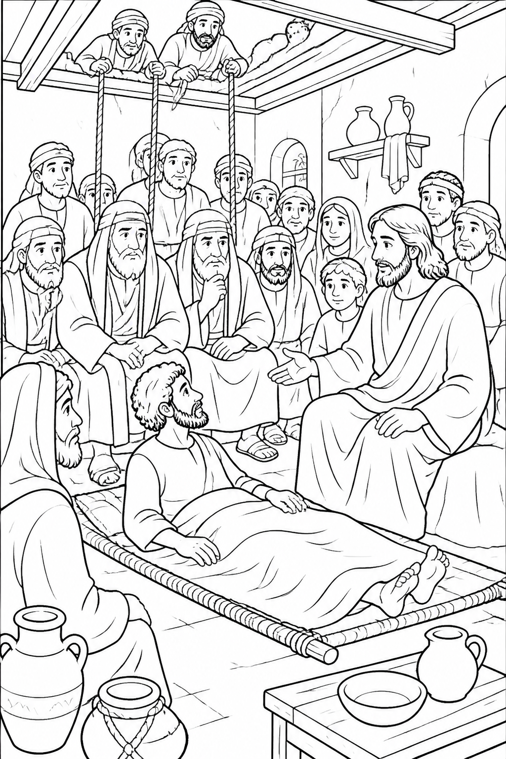 The Scribes Wonder from Jesus Heals a Paralyzed Man Bible coloring page