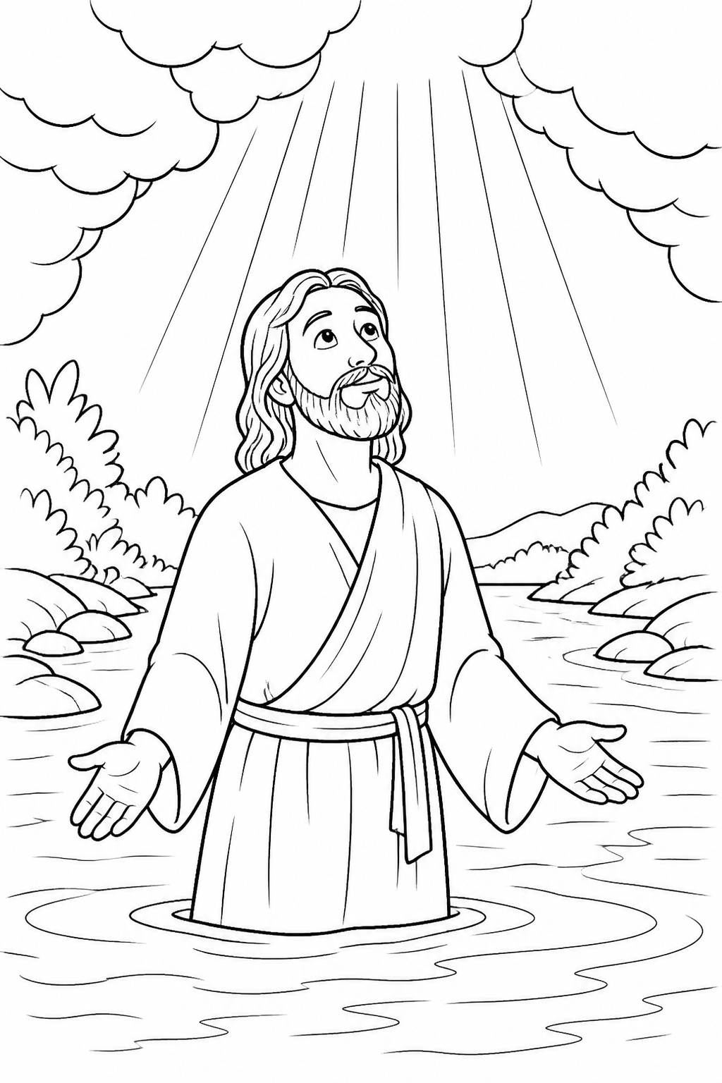 God’s Loving Declaration from Jesus Is Baptized Bible coloring page