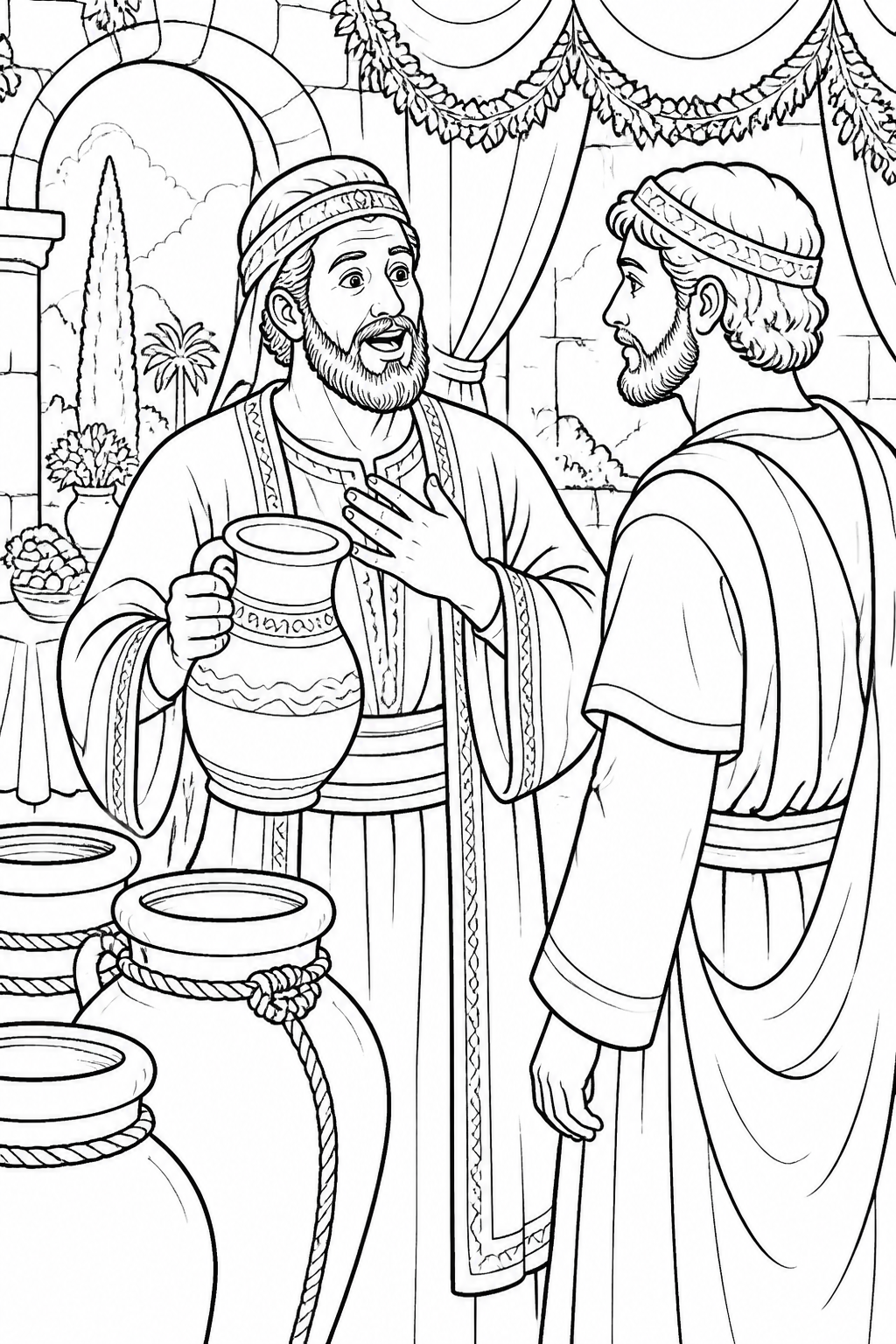 The Unexpected Good Wine from Jesus Turns Water into Wine Bible coloring page