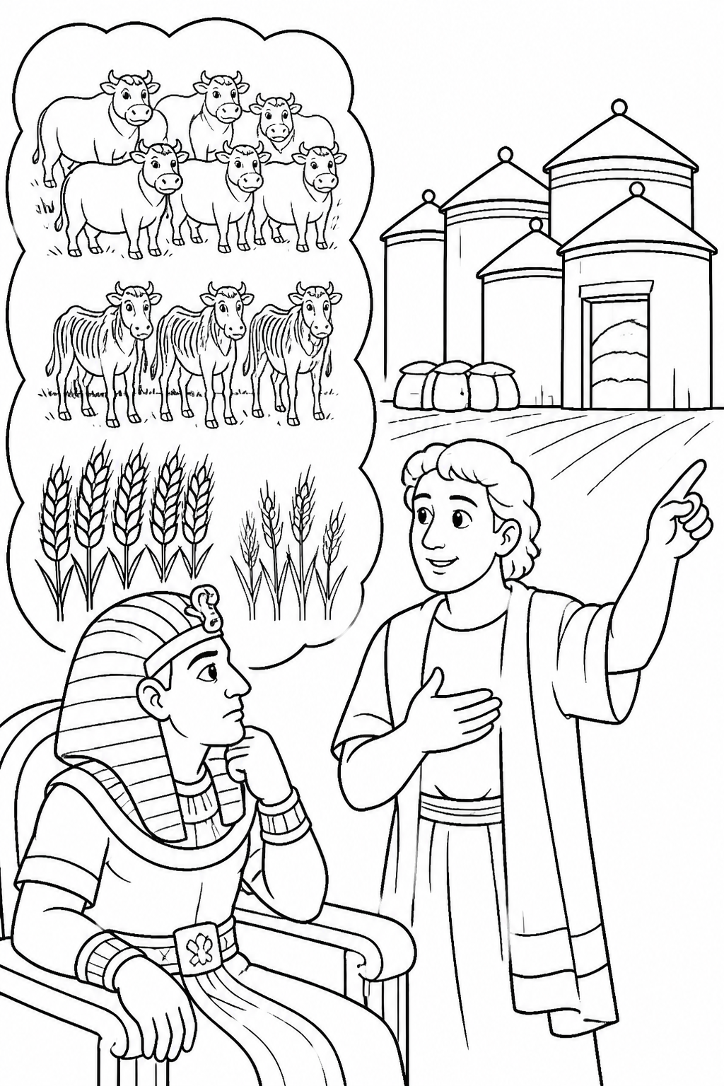 From Dream to Wise Preparation from Joseph Interprets Pharaoh’s Dreams Bible coloring page
