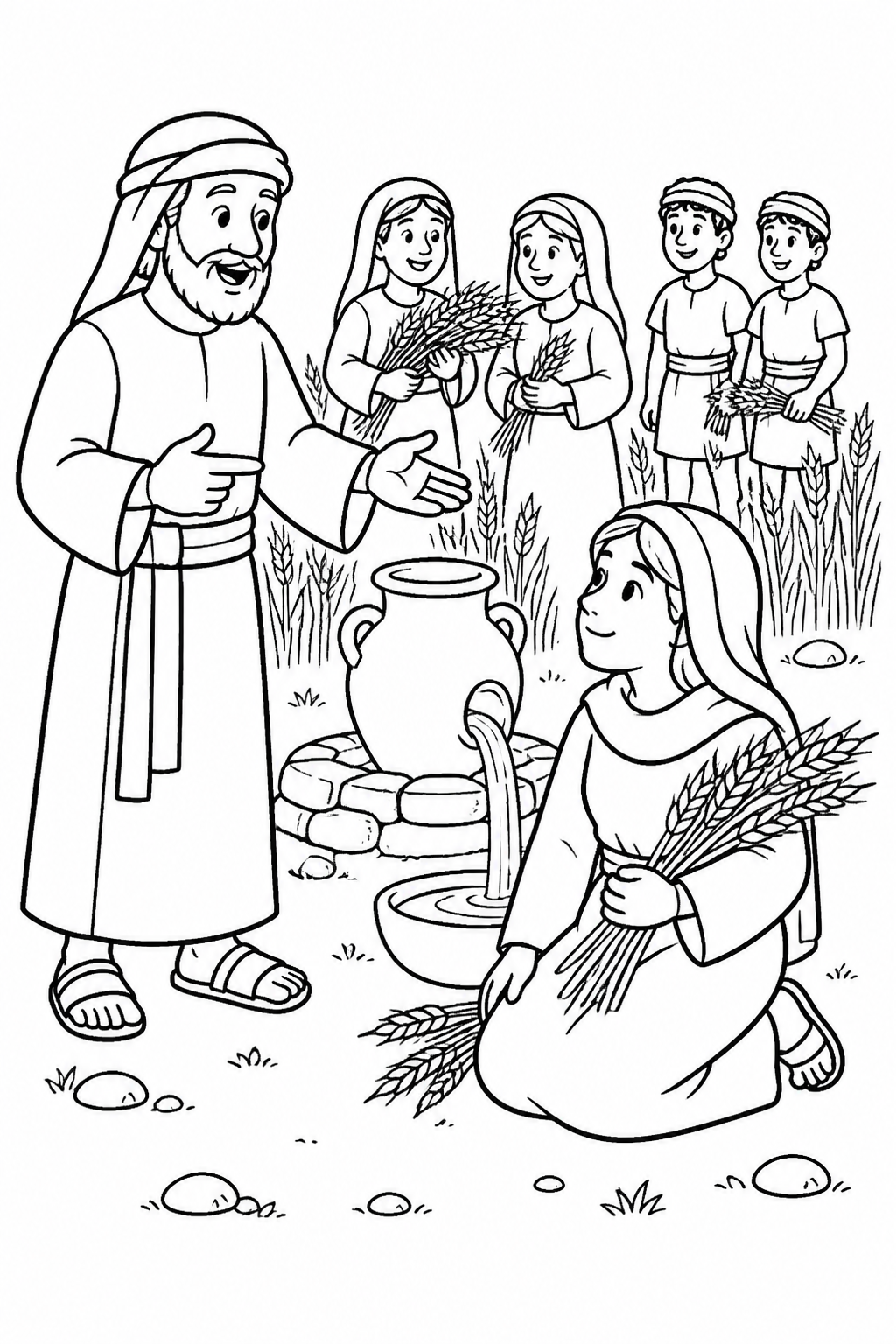 Boaz Gives Ruth Safe Instructions from Ruth Gleans in Boaz’s Field Bible coloring page