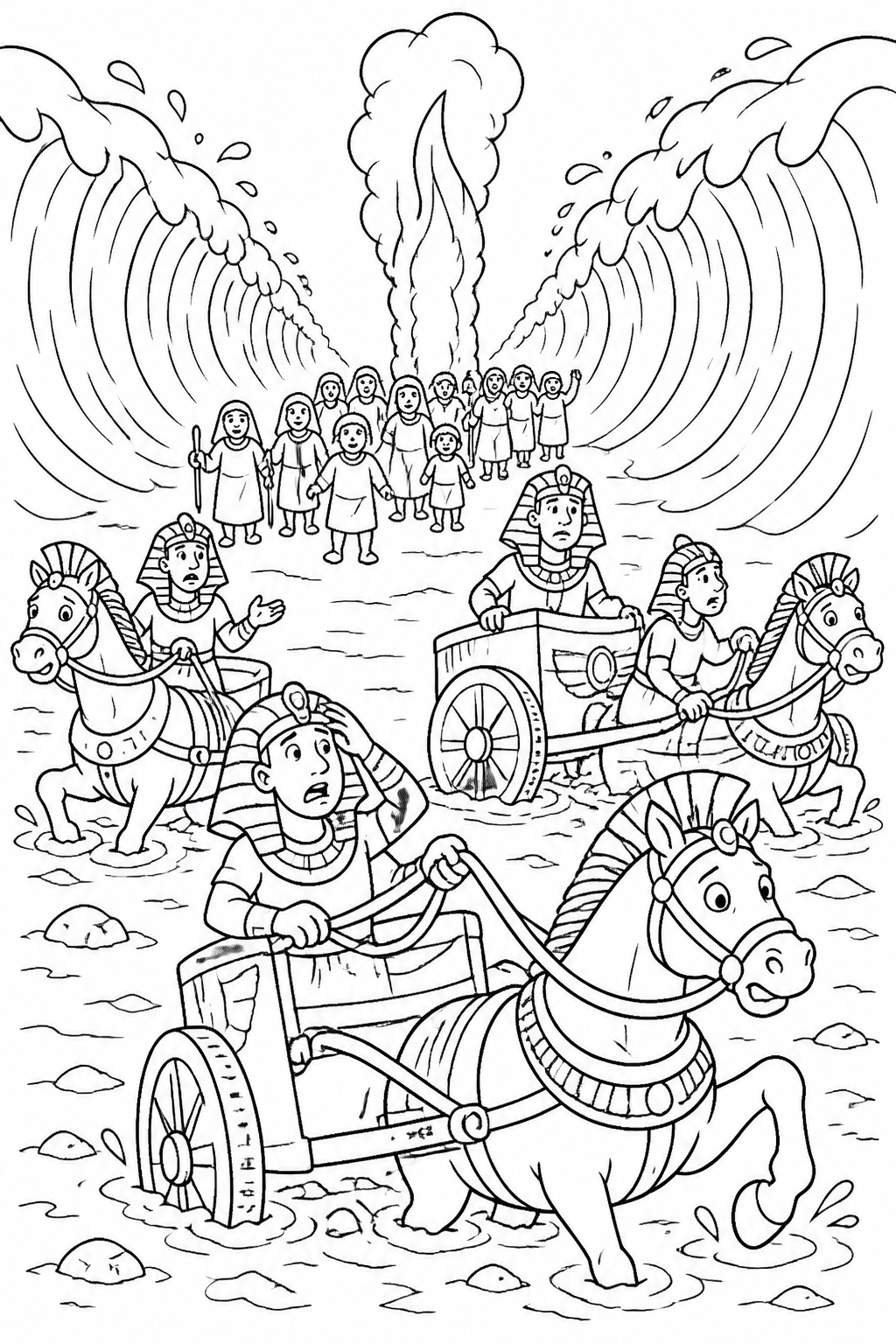 The Chariots Cannot Move from Crossing the Red Sea Bible coloring page