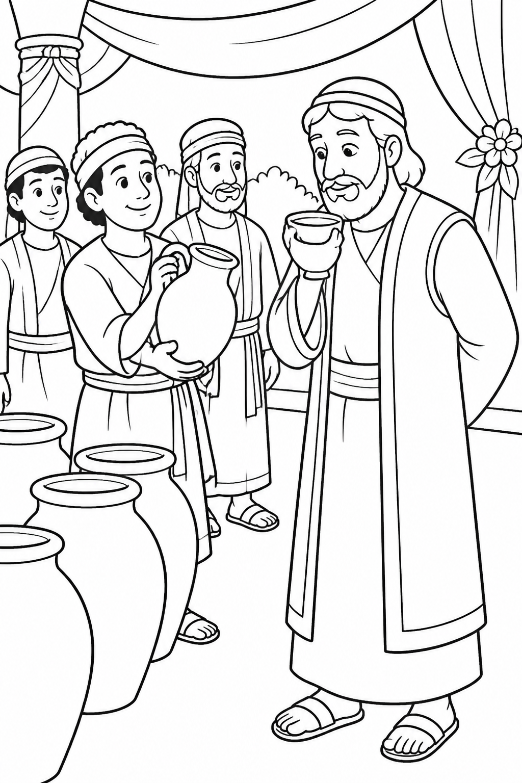 The Servants Carry the Sign from Jesus Turns Water into Wine Bible coloring page