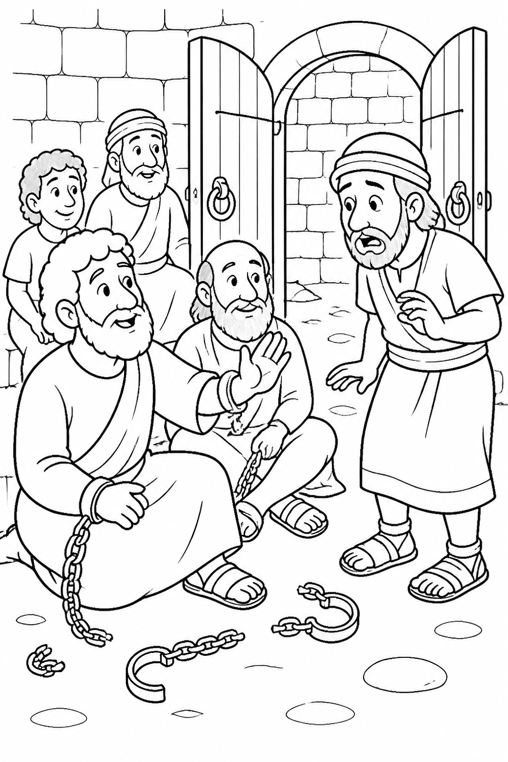 Everyone Is Still Here from Paul and Silas Sing in Prison Bible coloring page