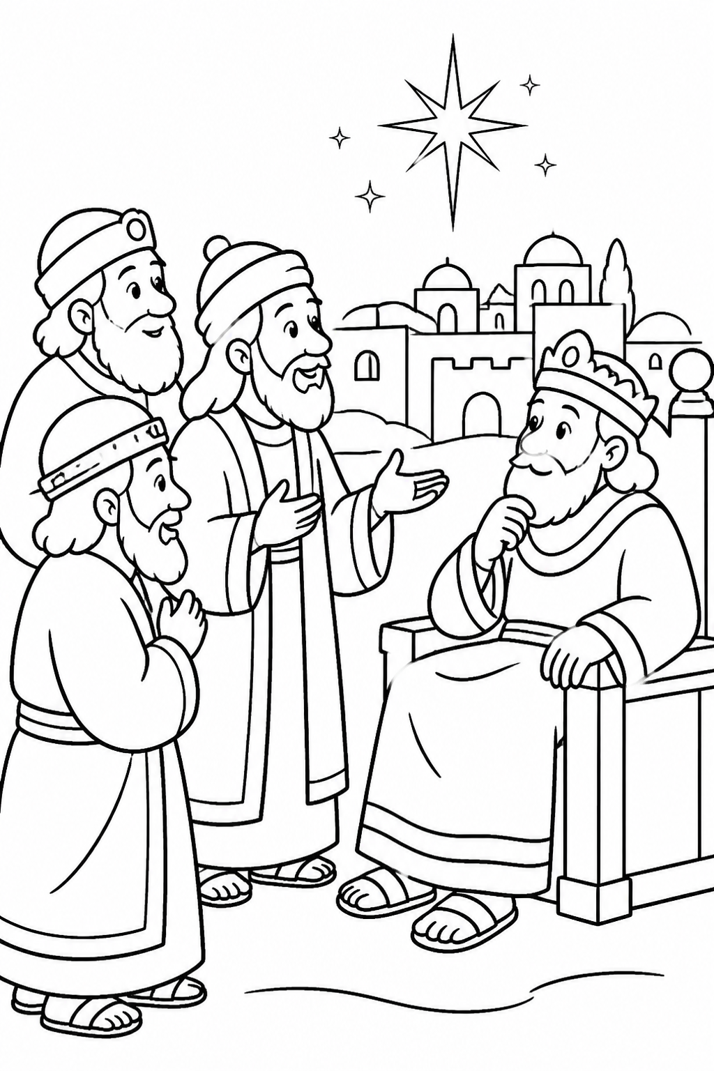 Seeking the Child Born King from The Wise Men Visit Jesus Bible coloring page