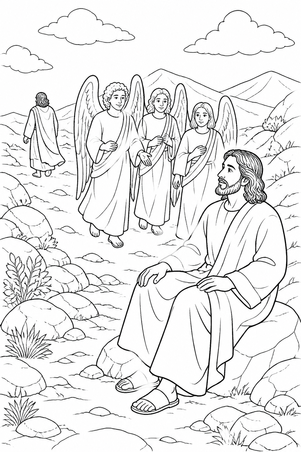 Care After the Test from Jesus Is Tempted in the Wilderness Bible coloring page