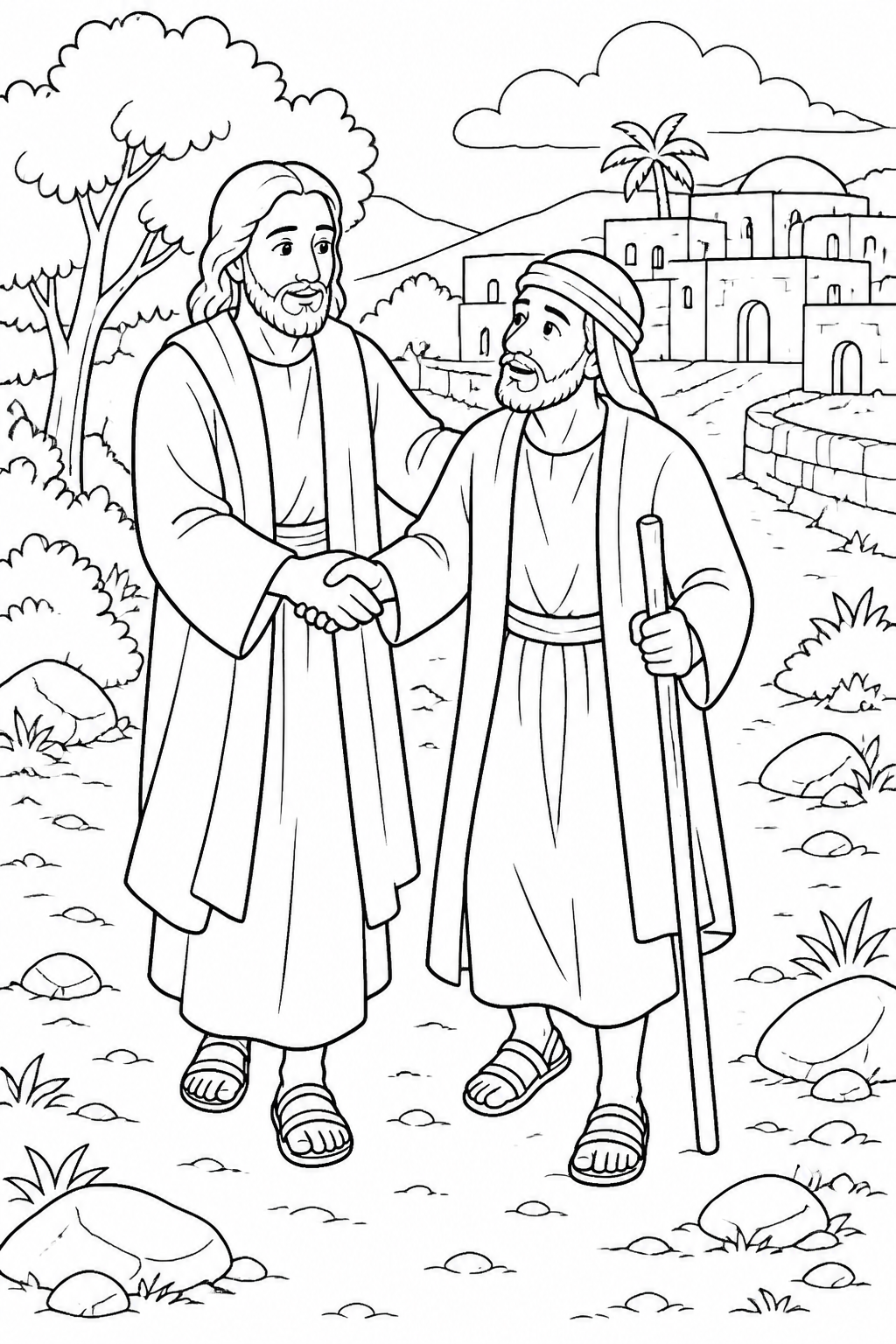 Jesus Leads Him Outside from Jesus Heals a Blind Man at Bethsaida Bible coloring page