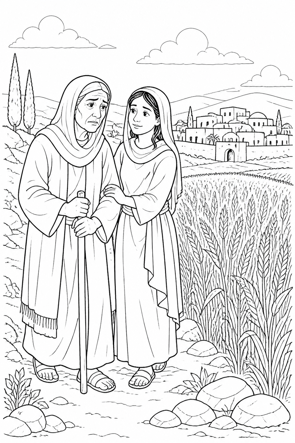 Together at the Harvest Season from Ruth Stays with Naomi Bible coloring page