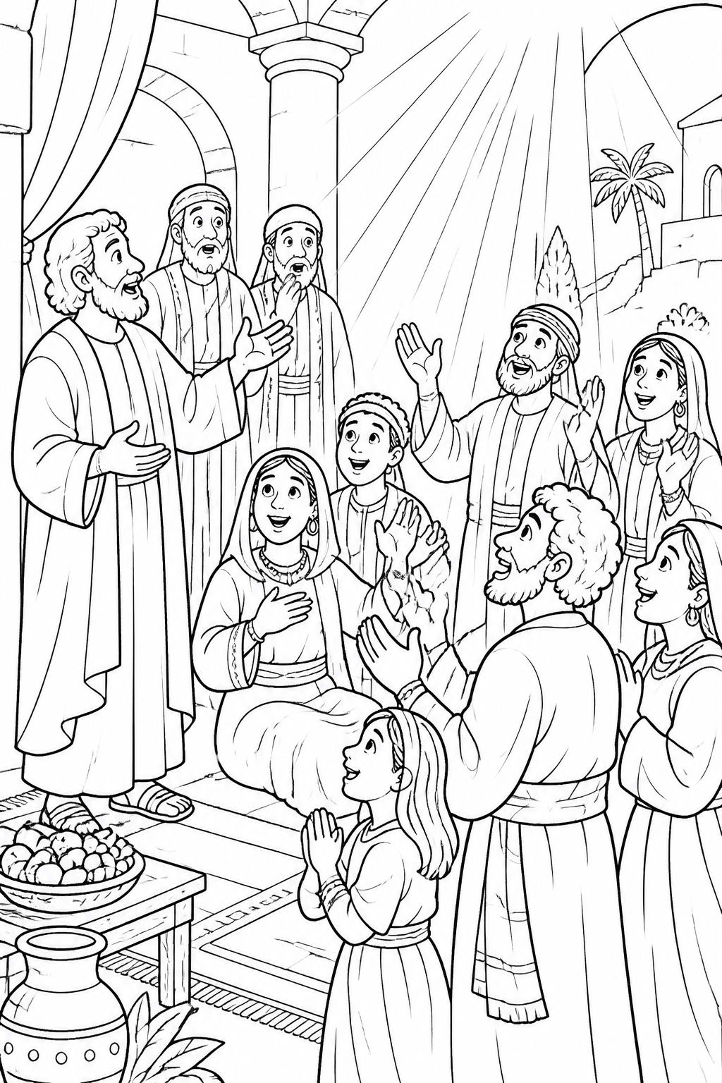 The Holy Spirit Comes While Peter Speaks from Peter Visits Cornelius Bible coloring page