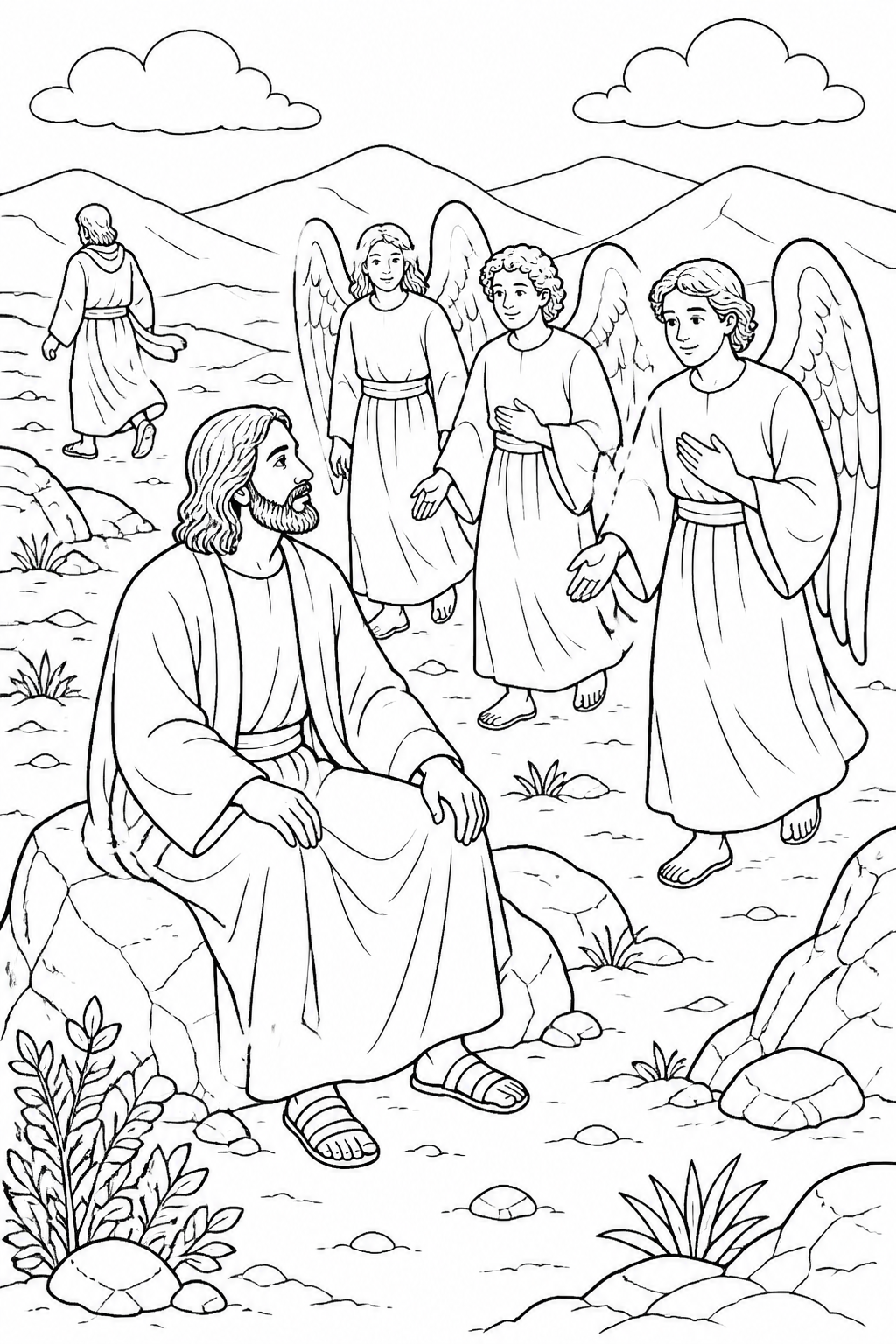 Care After the Test from Jesus Is Tempted in the Wilderness Bible coloring page