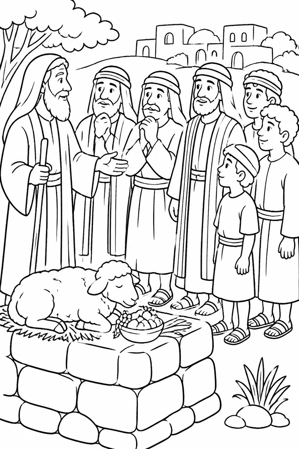 Samuel meets Bethlehem’s elders and invites Jesse and his sons to a peaceful sacrifice to the LORD, based on 1 Samuel 16:4-5.