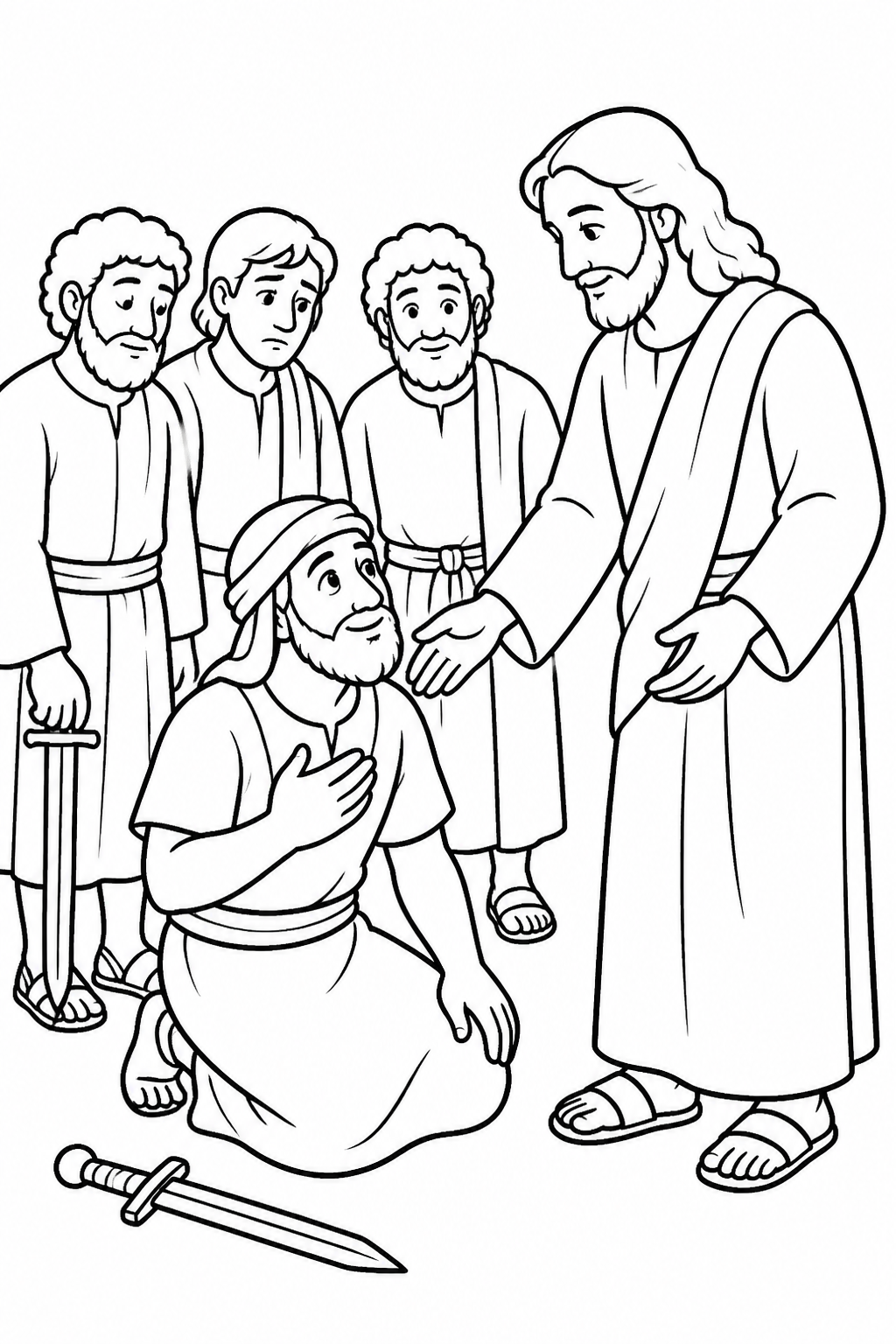 Jesus Stops Violence and Heals from Jesus Is Arrested and Tried Bible coloring page