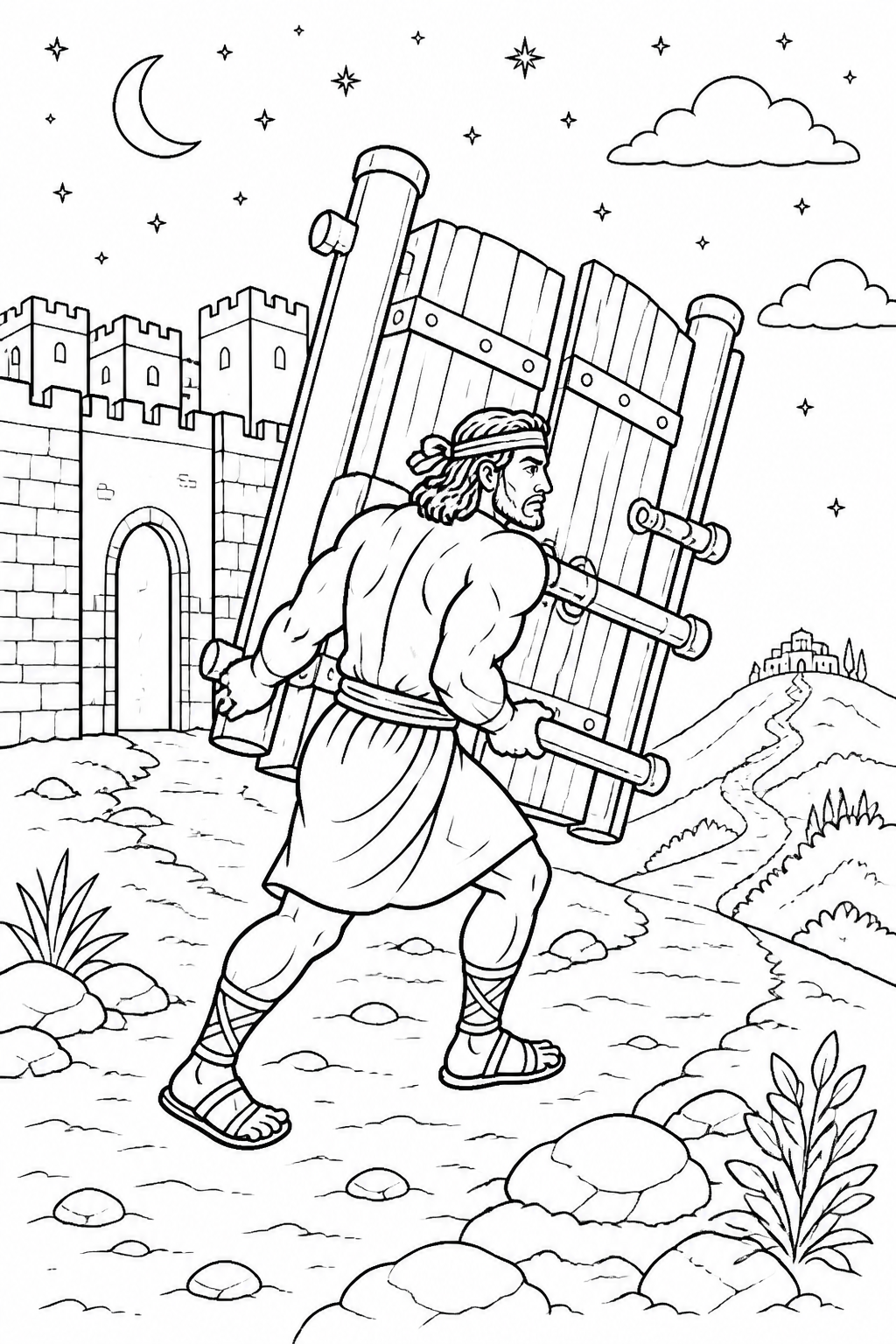 Samson Carries the City Gate from Samson and Delilah Bible coloring page