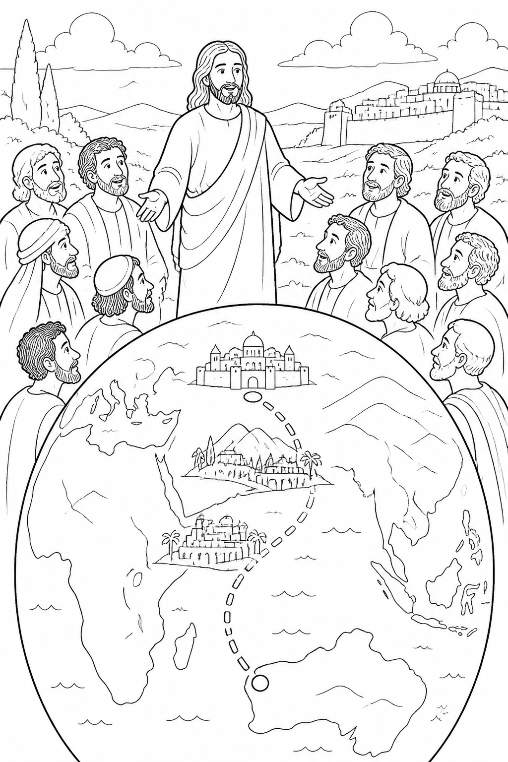 A Mission From Jerusalem to the Ends of the Earth from Jesus Ascends to Heaven Bible coloring page