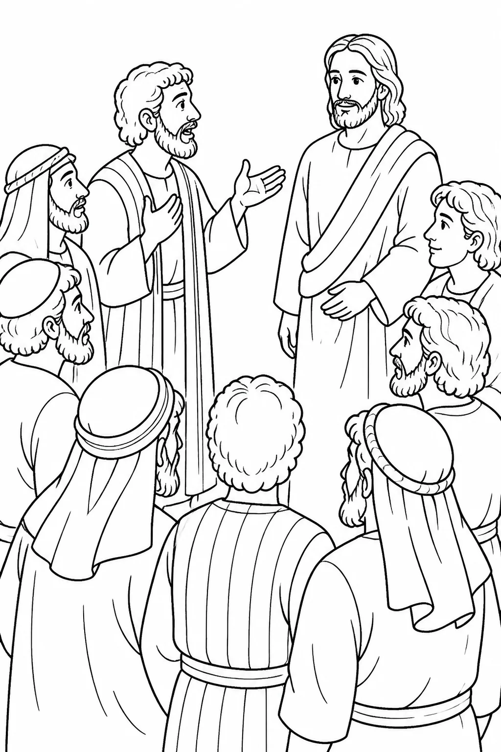 Simon Peter speaks to Jesus and the disciples as he confesses that Jesus is the Christ, the Son of the living God.