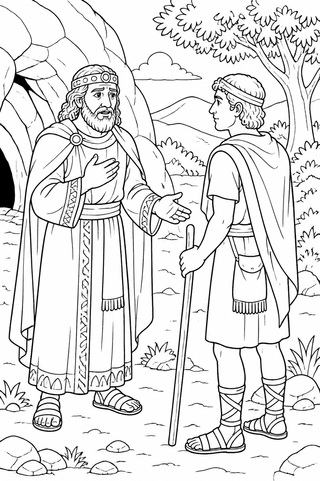 Saul Recognizes David’s Goodness from David Spares Saul Bible coloring page