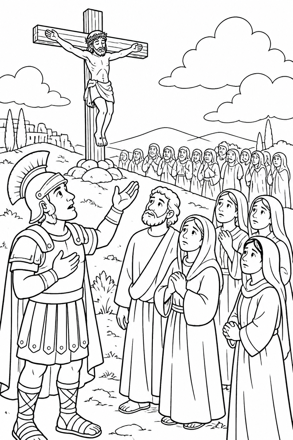 The Centurion Praises God from The Crucifixion of Jesus Bible coloring page