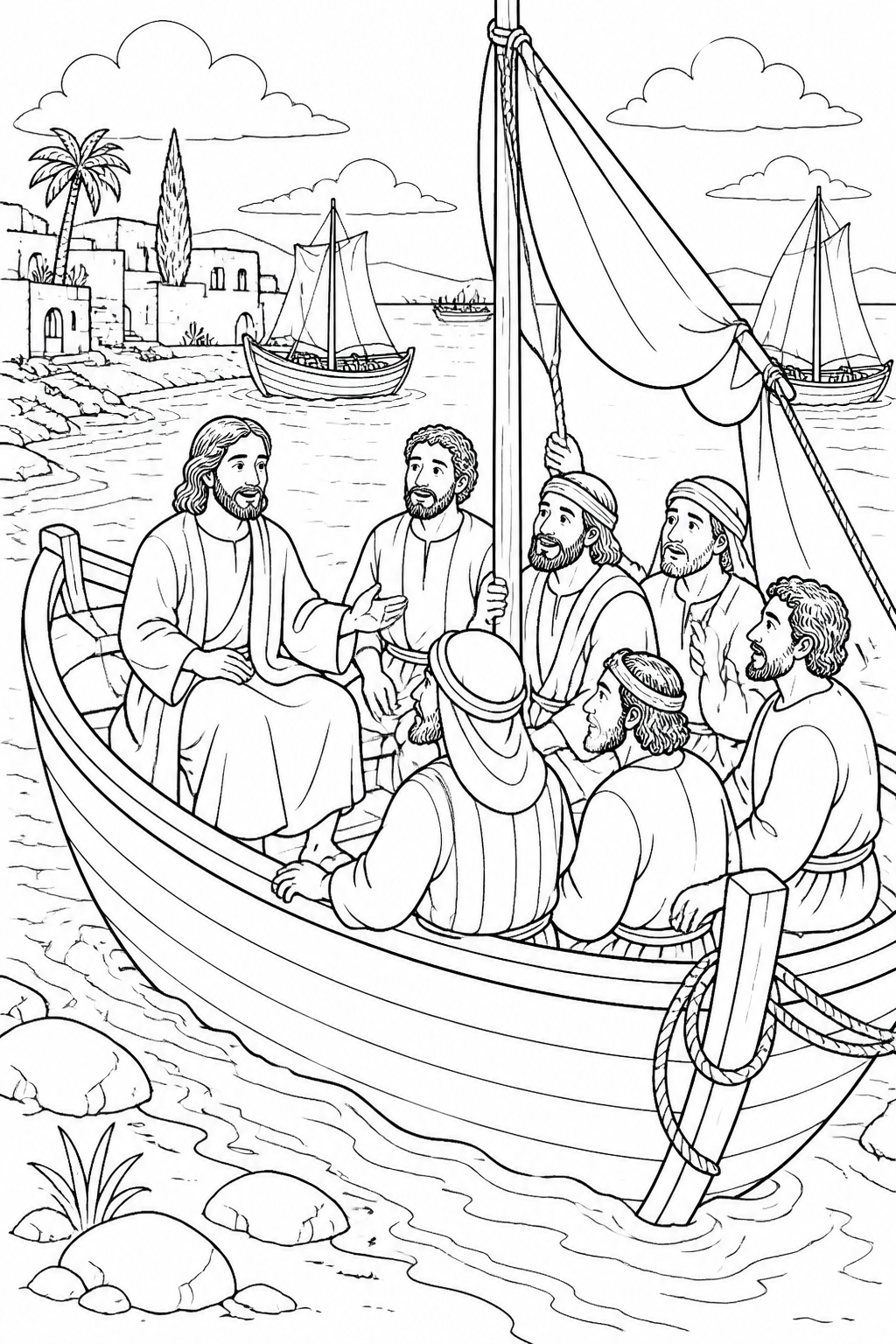 Setting Out Across the Sea from Jesus Calms the Storm Bible coloring page