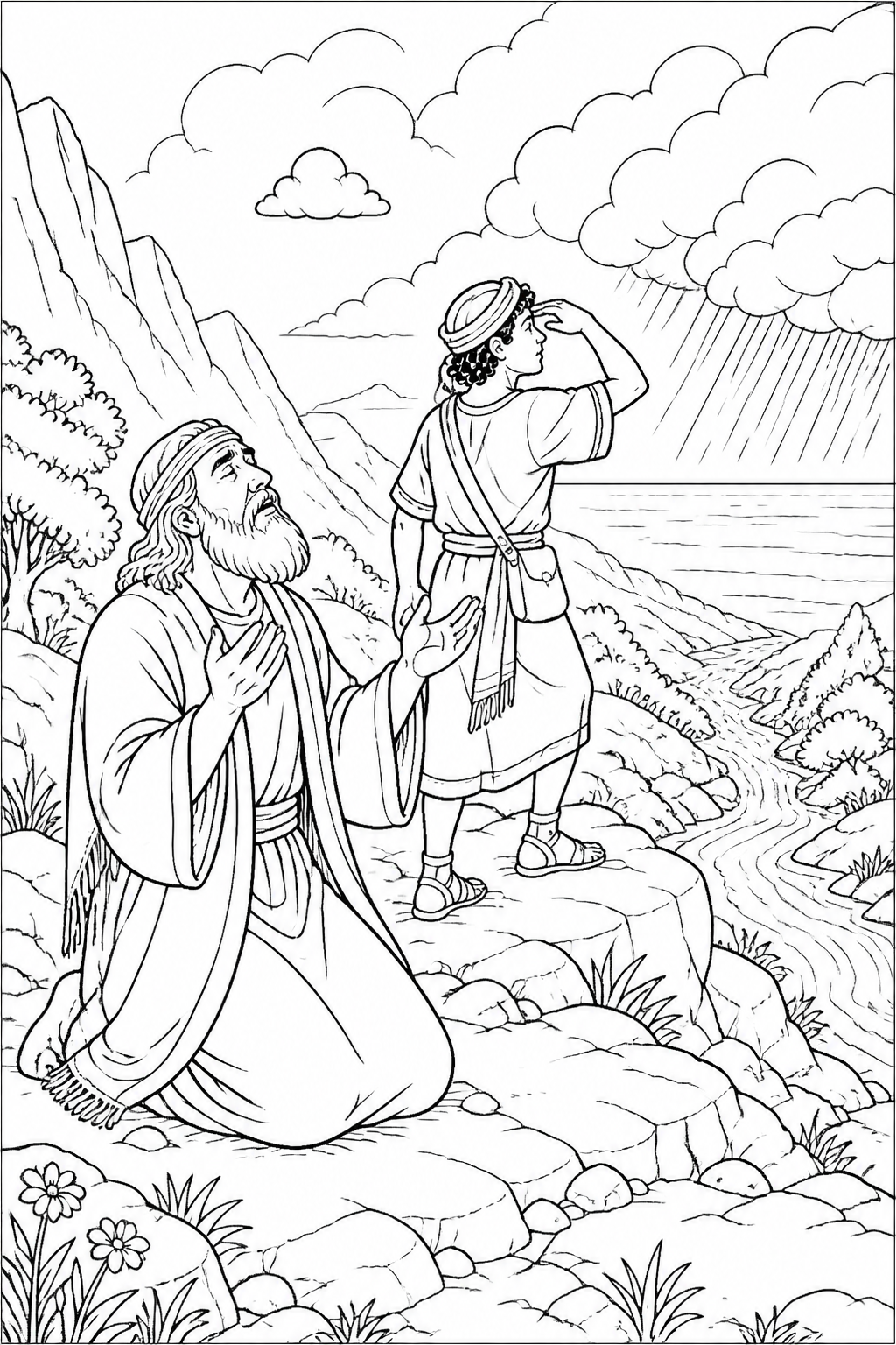 A Small Cloud Appears from Elijah on Mount Carmel Bible coloring page