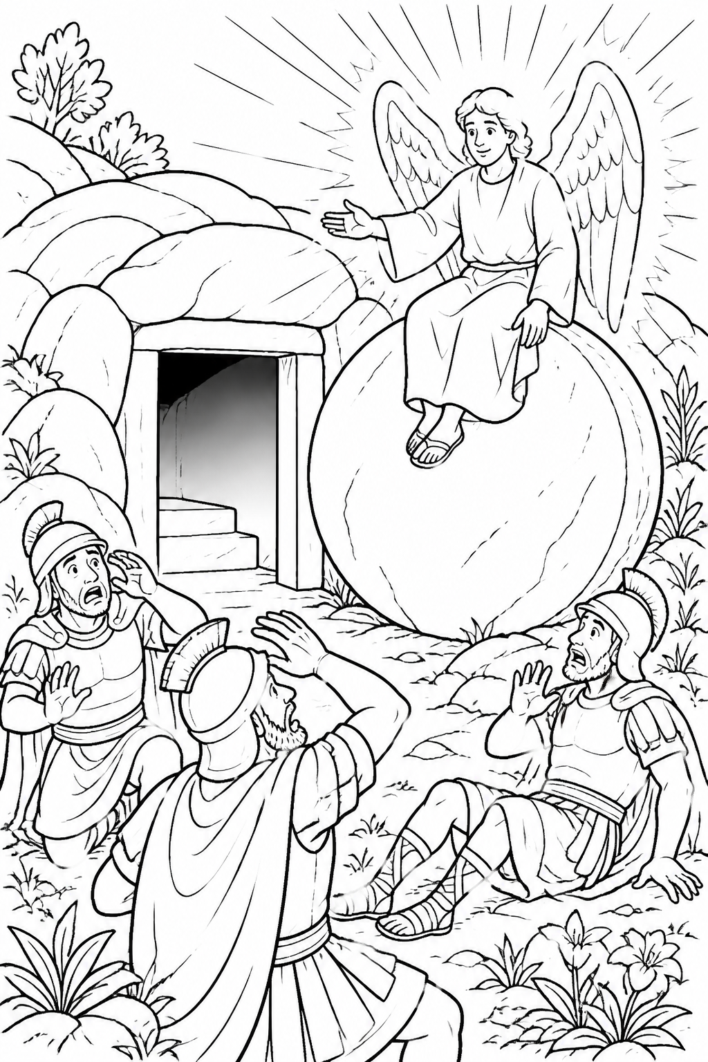 The Angel and the Stone from Jesus Is Risen Bible coloring page