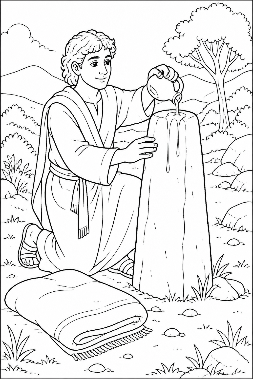 Jacob Sets Up the Stone from Jacob’s Dream Bible coloring page