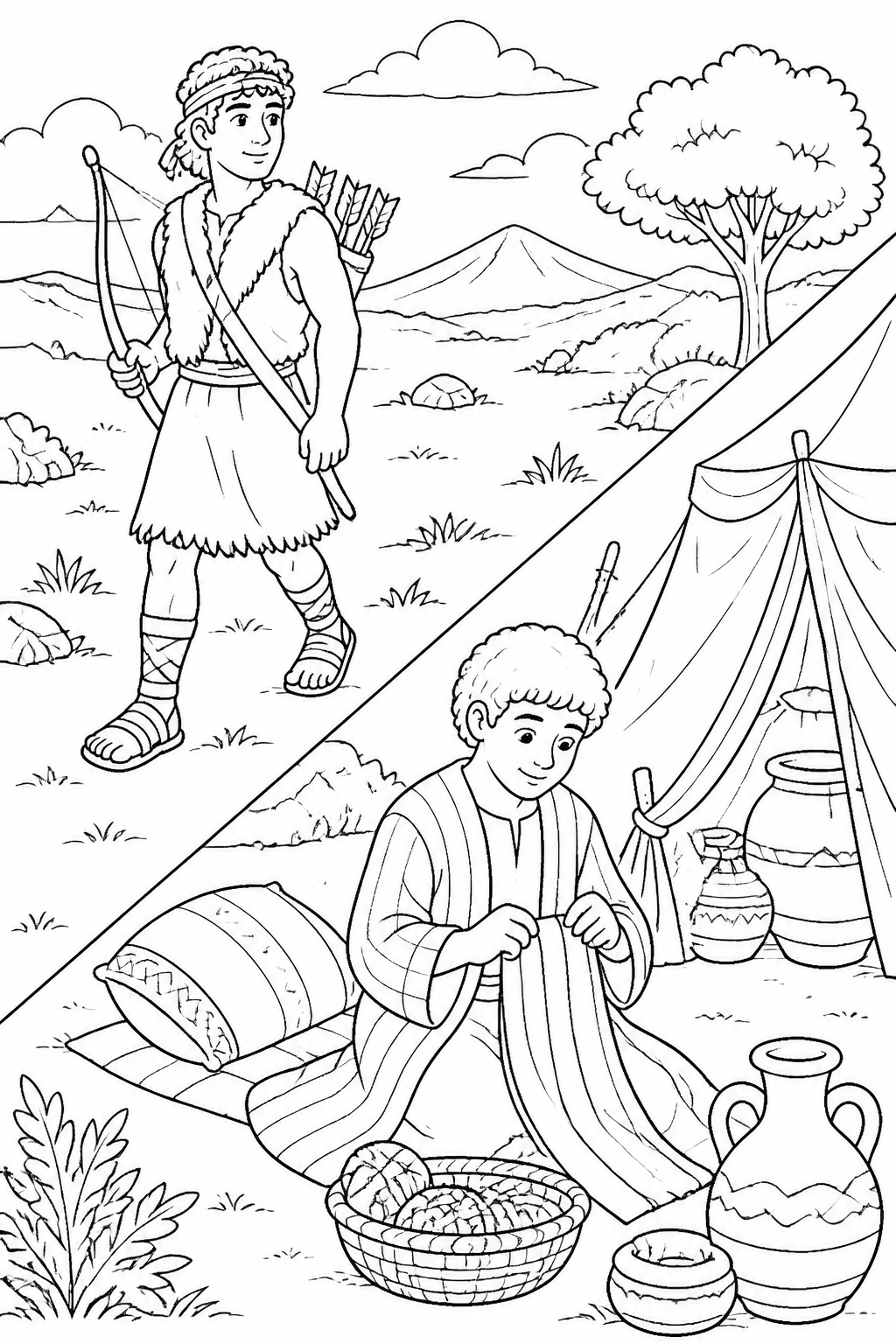 Two Brothers, Different Ways from Jacob and Esau Bible coloring page