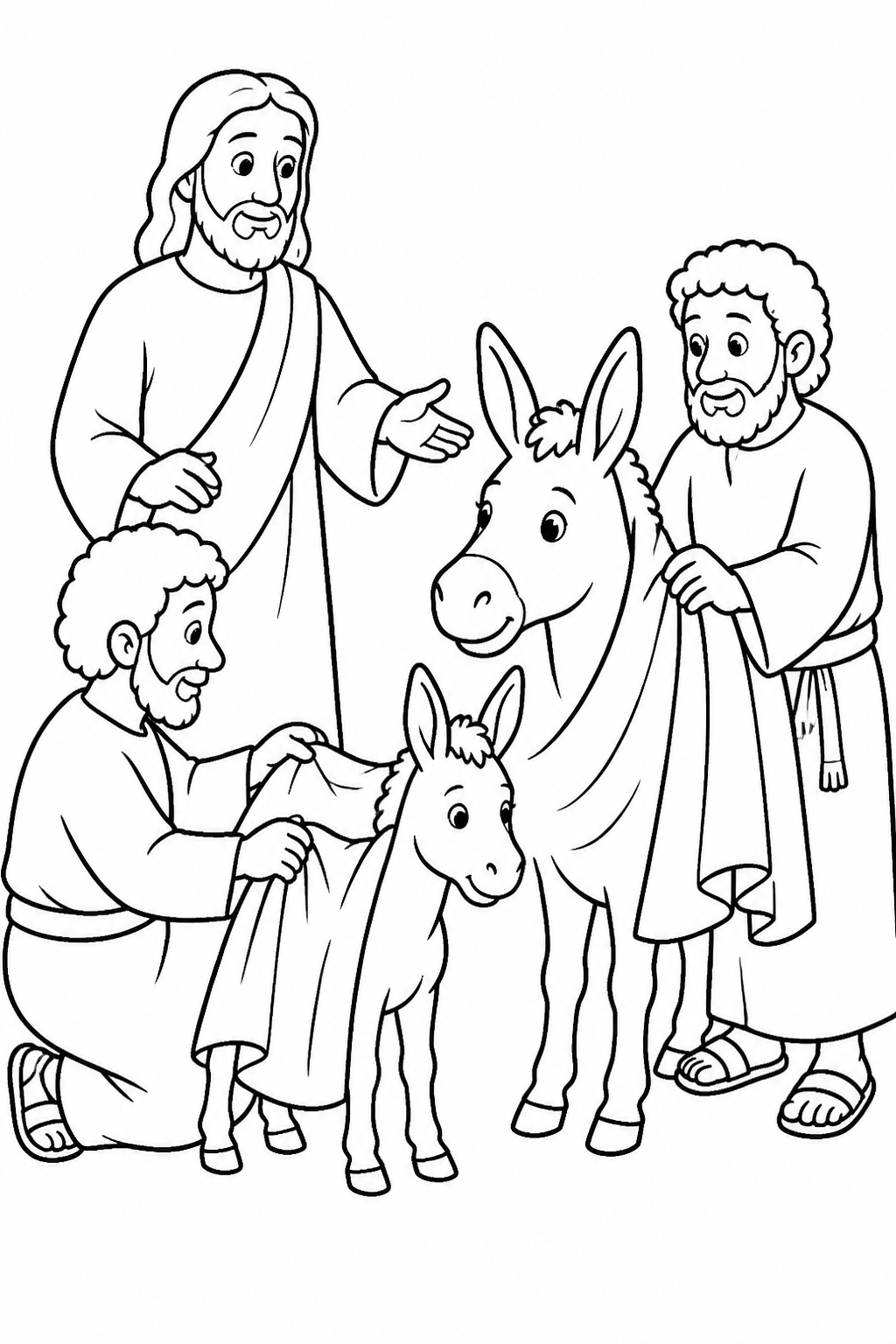 The Disciples Prepare the Animals from Jesus Enters Jerusalem Bible coloring page