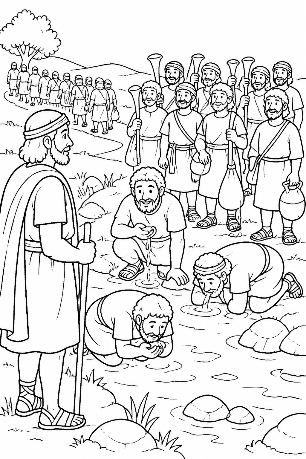 Three Hundred Are Chosen from Gideon’s Three Hundred Bible coloring page