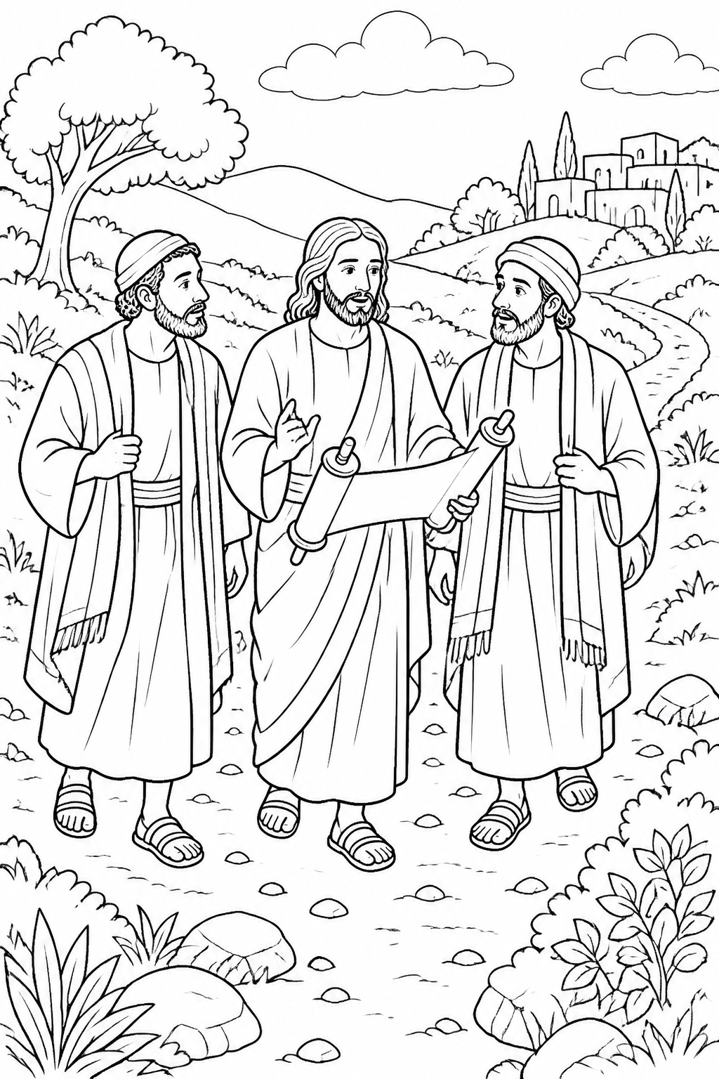 Jesus Explains the Scriptures from Jesus on the Road to Emmaus Bible coloring page