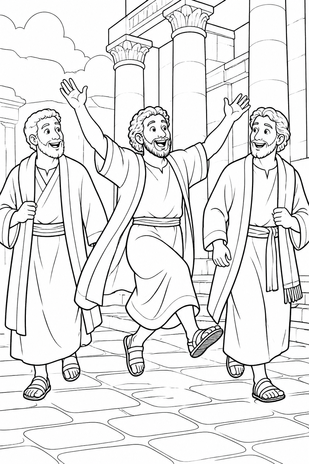 Walking Into the Temple from Peter Heals a Man at the Temple Bible coloring page