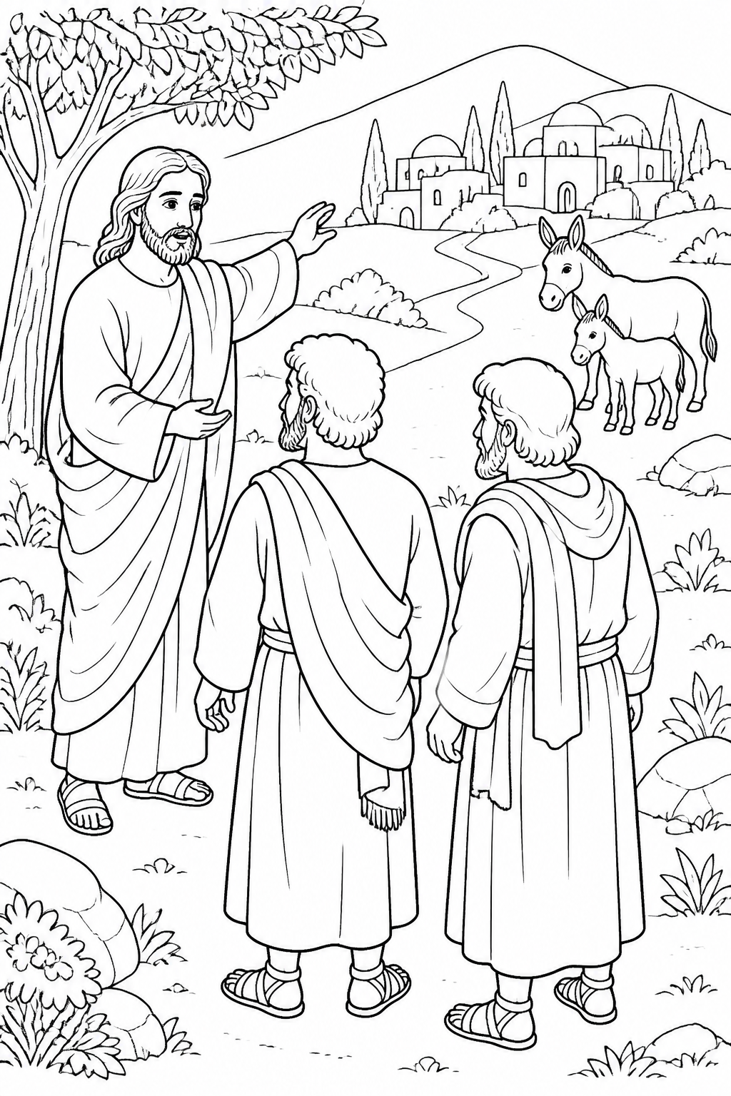 Jesus Sends Two Disciples from Jesus Enters Jerusalem Bible coloring page