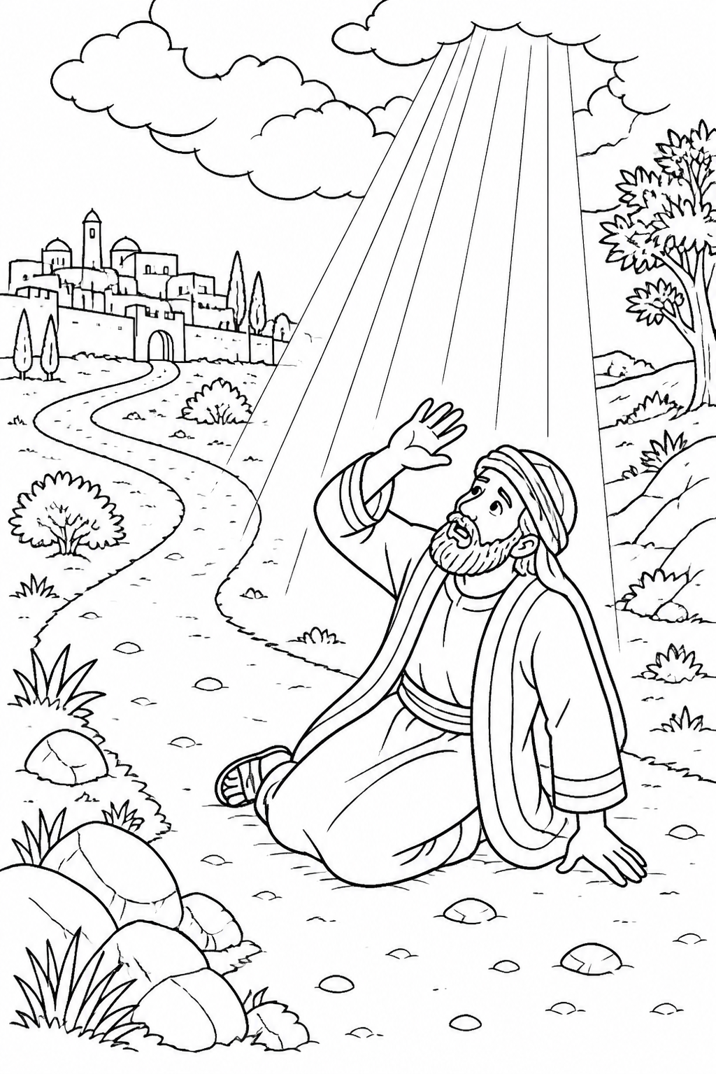 Saul’s Direction Changes from Saul Meets Jesus on the Road Bible coloring page