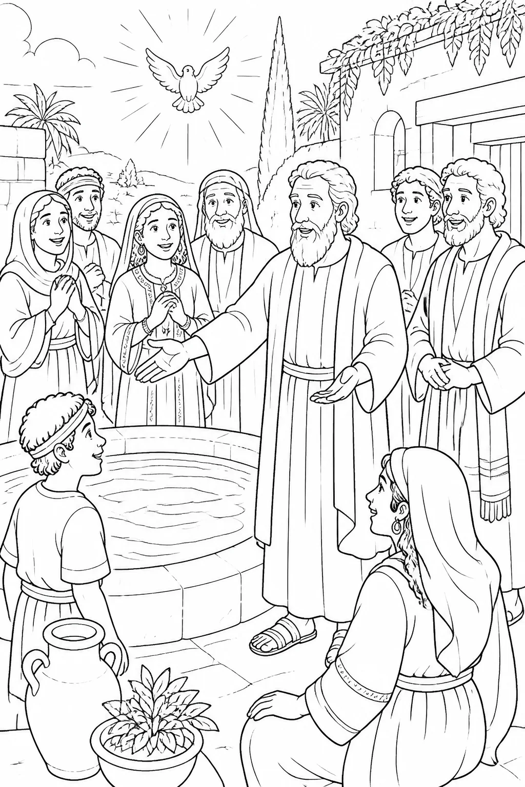 Baptism in the Name of Jesus Christ from Peter Visits Cornelius Bible coloring page
