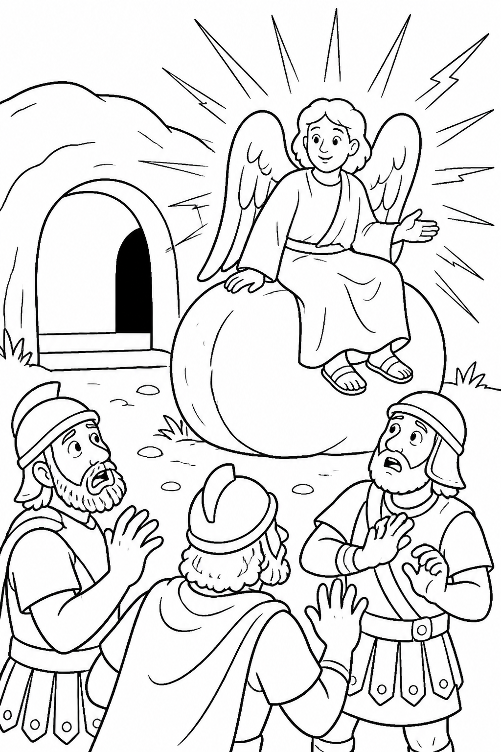 The Angel and the Stone from Jesus Is Risen Bible coloring page
