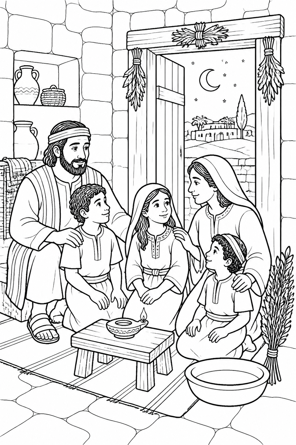 Waiting Safely Inside from The First Passover Bible coloring page