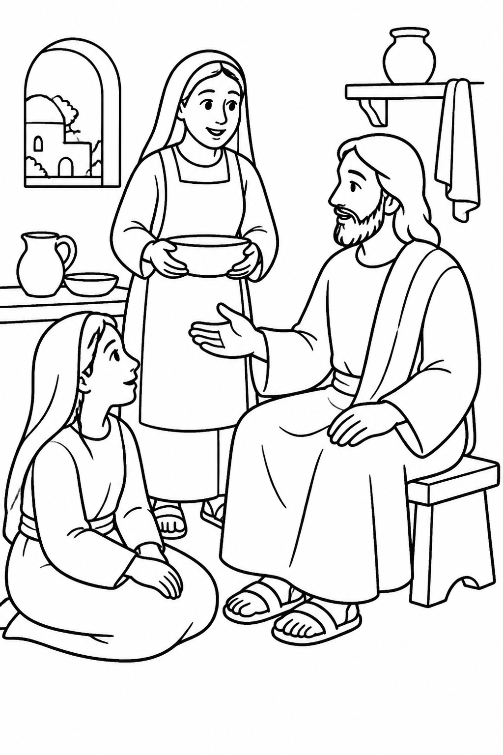 Choosing What Matters Most from Jesus Visits Mary and Martha Bible coloring page