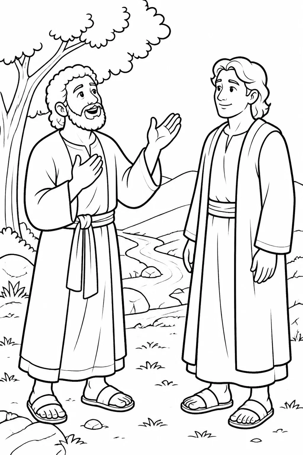 Jacob and the unnamed man at the place Jacob names Peniel, with a simple place marker and no depiction of God.