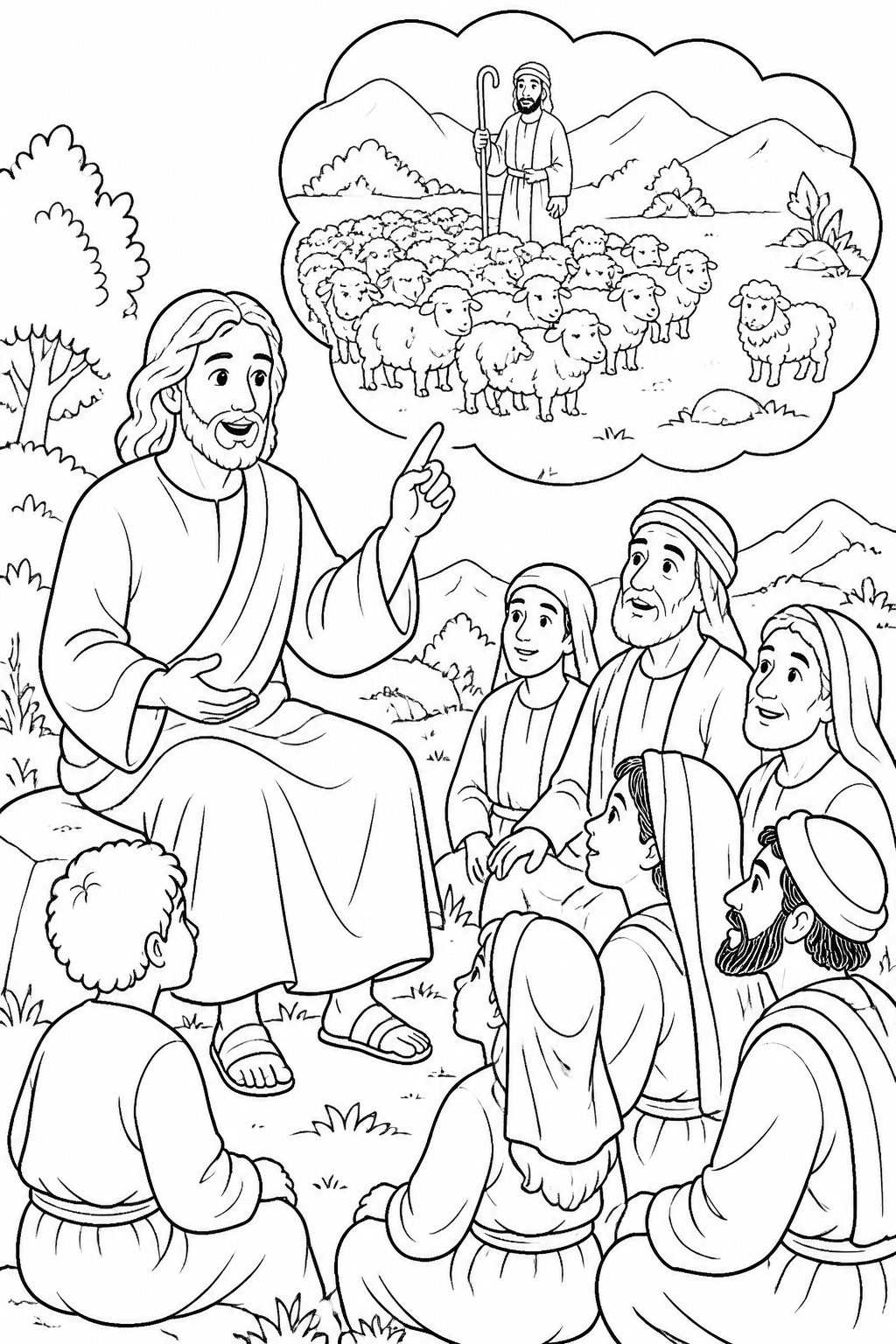 Jesus Asks the Shepherd Question from The Parable of the Lost Sheep Bible coloring page