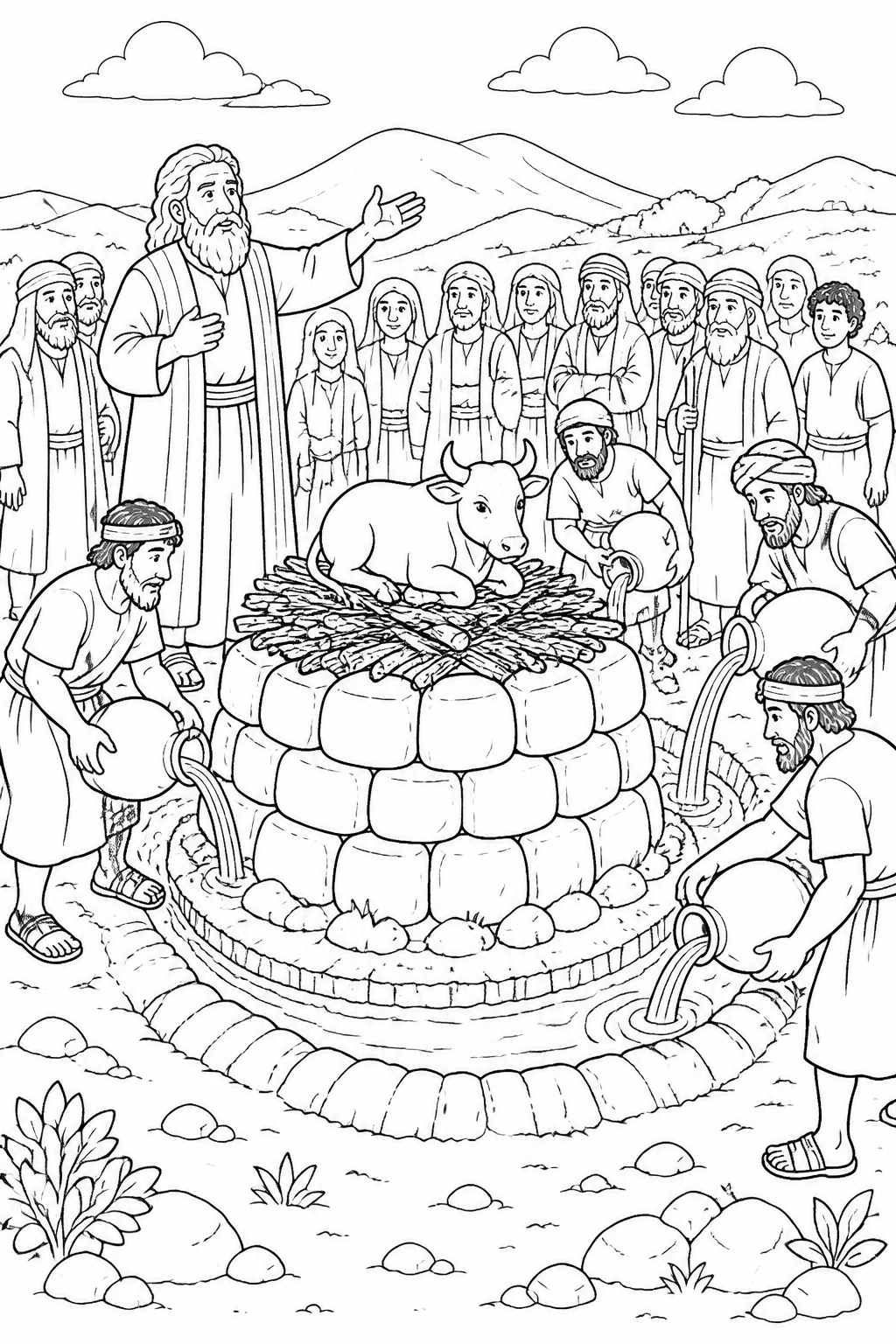 Elijah Repairs the LORD’s Altar from Elijah on Mount Carmel Bible coloring page