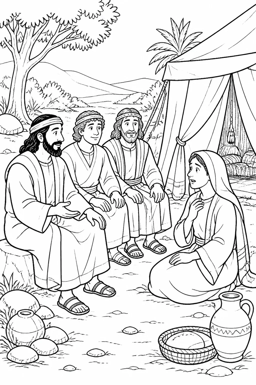 Sarah near the tent as the LORD asks why she laughed and declares that nothing is too difficult for the LORD.