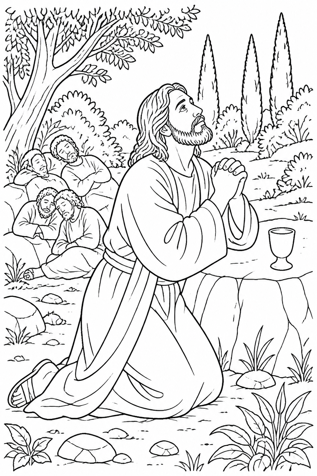 Jesus Prays Again from Jesus Prays in Gethsemane Bible coloring page