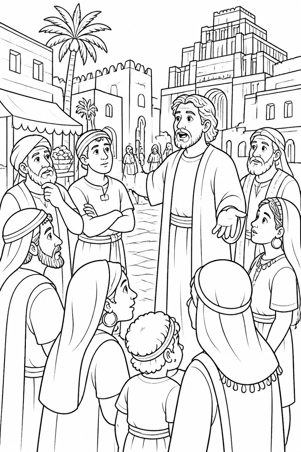 Jonah Announces Nineveh’s Warning from Jonah and the Great Fish Bible coloring page
