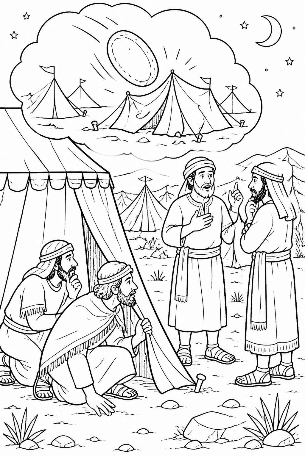 A Dream Brings Reassurance from Gideon’s Three Hundred Bible coloring page