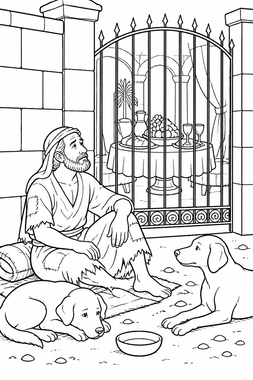 Lazarus at the Gate from The Rich Man and Lazarus Bible coloring page